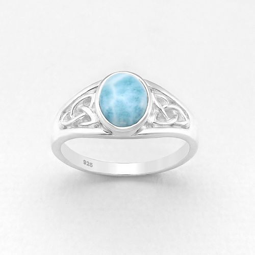 Larimar Ring in Sterling Silver with Celtic Design